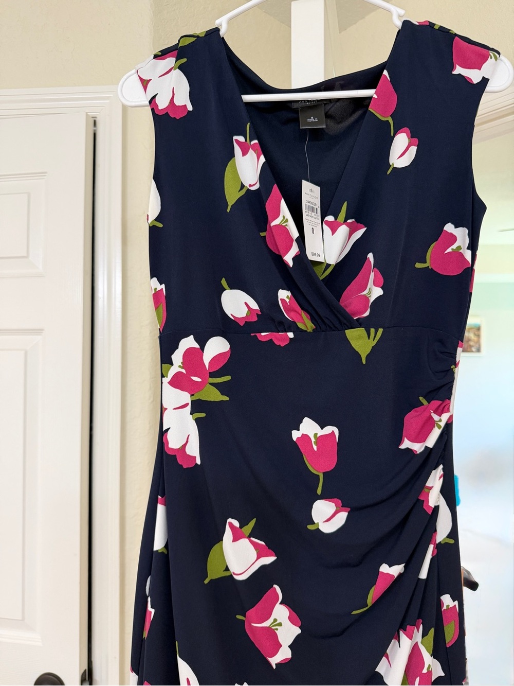 Ann Taylor Navy Dress with Pink, White & Green Floral Print